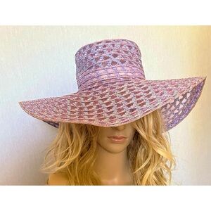 Vintage 1970’s Pink Lavender Wide-Brim Sun Hat Semi-sheer Floppy Made in Taiwan
